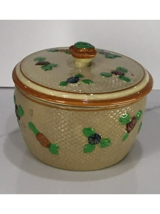 Majolica Other - Antique Majolica Hand Painted Sugar bowl / Lidded Trinket Box/ Biscuit Jar